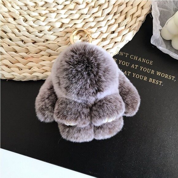 Real Rex Rabbit hair pompom Keychain -KC032 Snow Brown - Picture 1 of 6